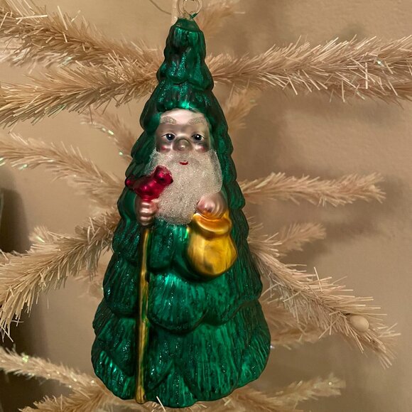 Vintage Department 56 Mercury Glass Santa Tree Holiday Christmas Ornament - Picture 1 of 3